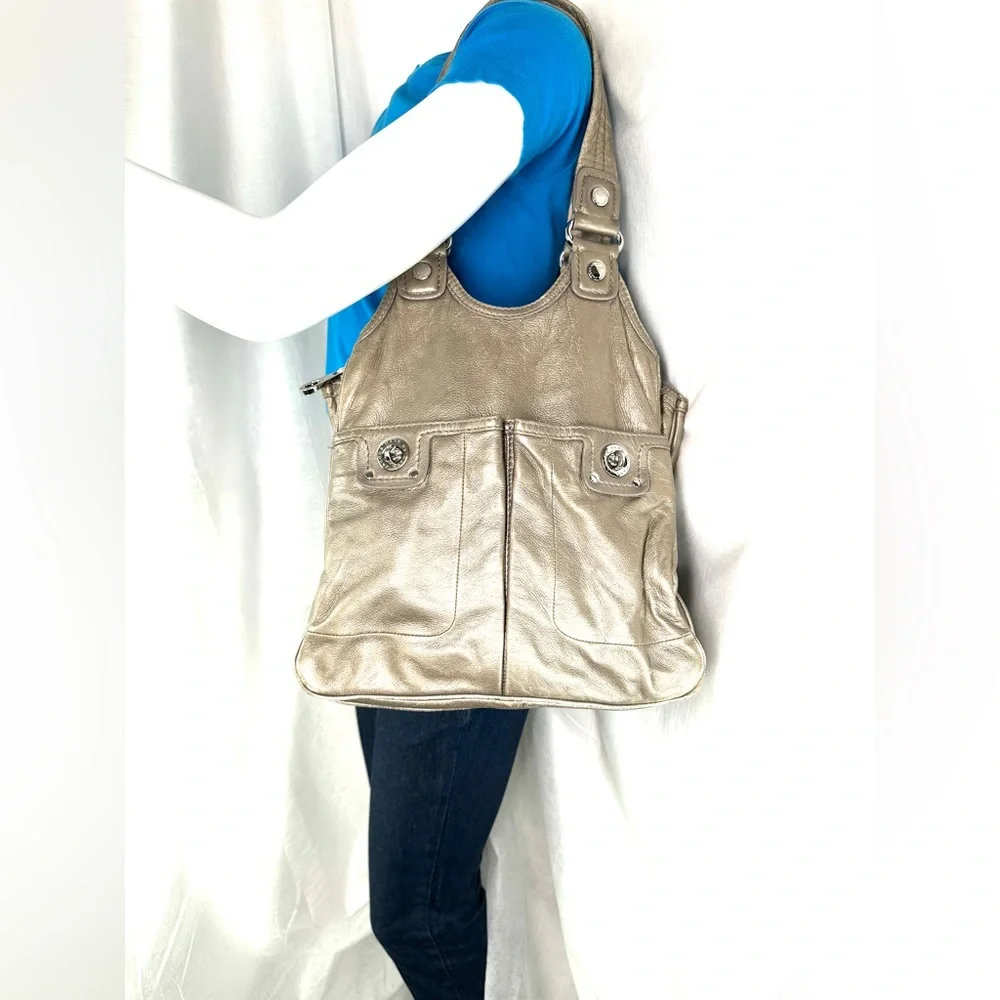 Marc by Marc Jacobs Gold Leather Large Shoulder Bag Turn Locks 3 Sections - Picture 2 of 14